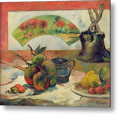 Post-impressionist Fruit Apples Knife Lemons Knife Cup Cloth Study Table Metal Prints
