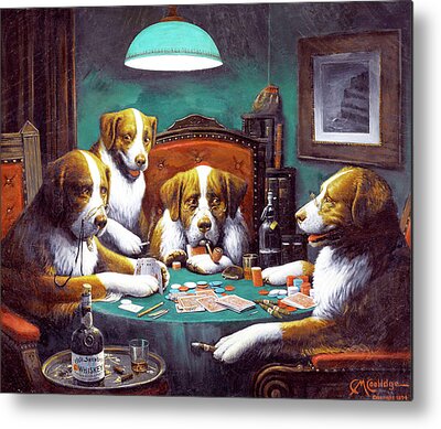 METAL MAGNET Dogs Poker Train Porter Dog Cards Art 1903 MAGNET