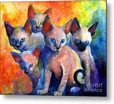 Whimsical Kittens Paintings Metal Prints