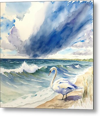 Swans At Dawn Metal Prints