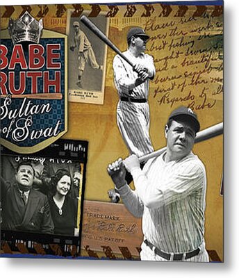 New York Yankees Babe Ruth Swinging His Metal Print