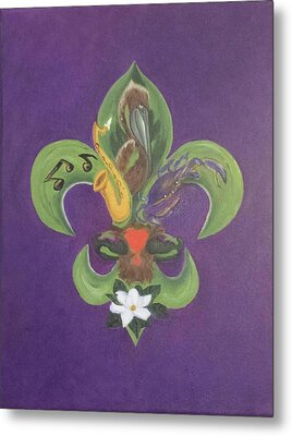 Fleur De Lis Purple Green And Gold Painting by Judy Jones