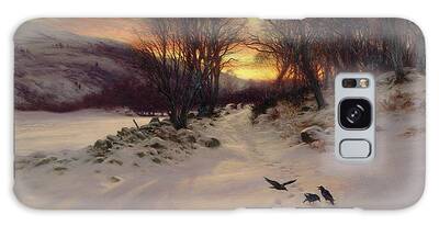 Sunrise Footprints Crow Blackbird Snowy Winter Landscape Snow Rising Sun A Galaxy Cases