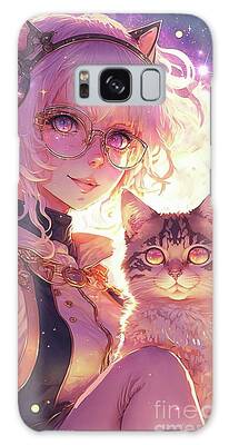 Cute Anime Cat Girl With Her Kawaii Cat by Anass Benktitou