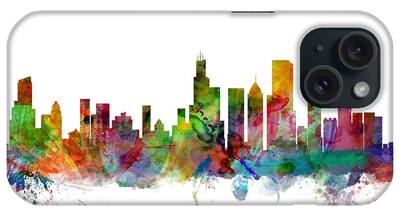 Chicago Skyline Digital Art iPhone Cases