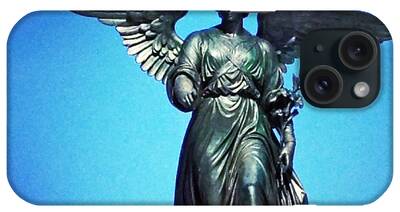 Bethesda Fountain Angel Central Park New York Ny Blue Black Sky Wings iPhone Cases