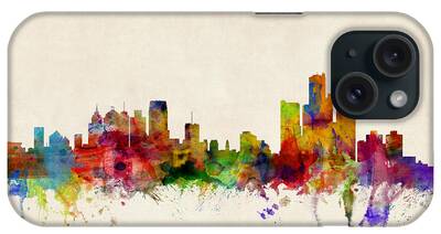Detroit Skyline Digital Art iPhone Cases