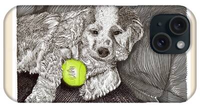 Dog With Tennis Ball Drawings iPhone Cases