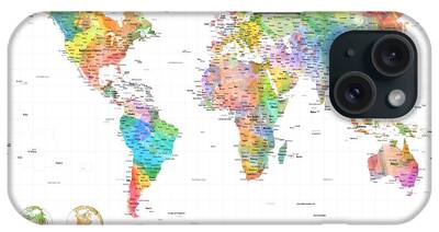Map Of The World Digital Art iPhone Cases
