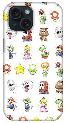 Mario Characters in Watercolor Kids T-Shirt by Olga Shvartsur - Pixels Merch