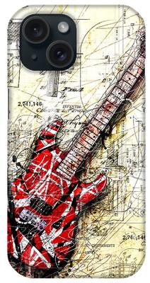 Red Guitar Digital Art iPhone Cases