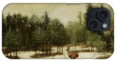 Entrance To The Forest In Winter Snow Effect iPhone Cases