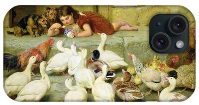 Girl Feeding The Ducks iPhone Cases