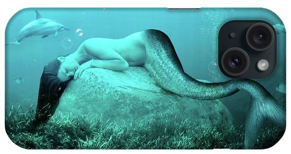 Sleeping Mermaid Mixed Media iPhone Cases