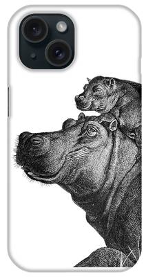 Hippopotamus Digital Art iPhone Cases