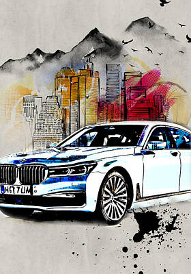 BMW I7 Blue Sport Car Poster- Wall Sticker - Blue Side Studio