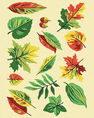 Leaf Collage Drawings Posters