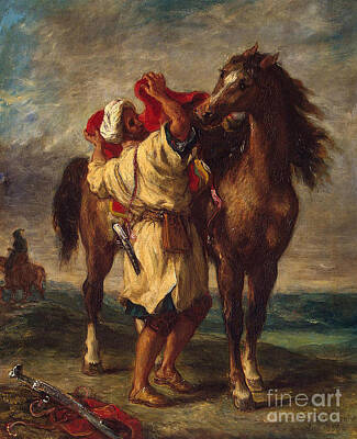Designs Similar to Arab saddling his horse, 1855 
