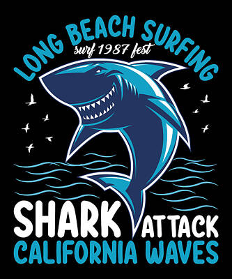 Shark Attack Long Beach Surf Tee Men's Image by Shutterstock