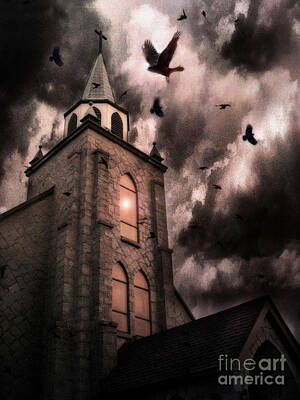 Haunted Church With Storm Clouds Posters