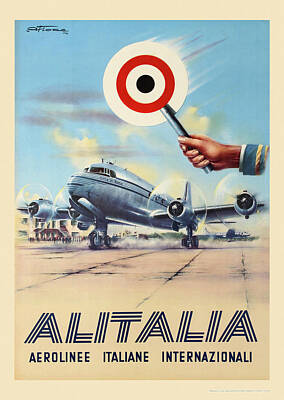 USA Alitalia Airlines Vintage United States Travel Advertisement Art Poster 