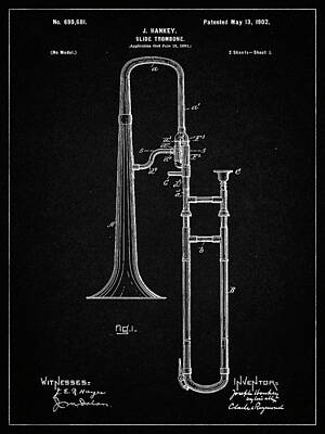 Framable Patent Art The Original Ready to Frame Décor Trombone Classic Music Brass 11in by 17in Patent Art Poster Print Vintage Orange PAPSSP45VO,