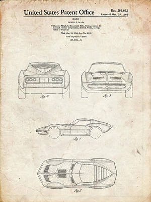 Corvette C6  Car Blueprint Poster  Vintage Style Home Decor