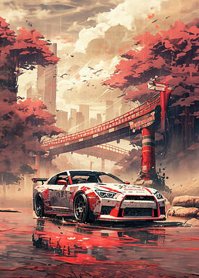 Nissan GTR Skyline Twins Rear view Street racing Poster -  Portugal