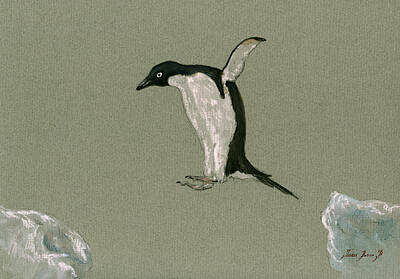 Penguin Swiming Paintings Posters