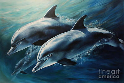 Dolphin Family Paintings Posters