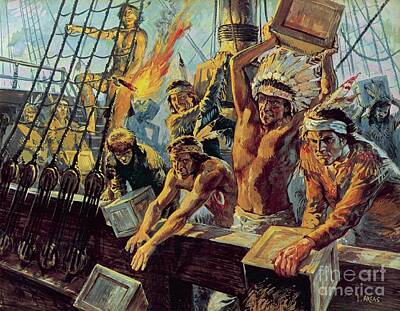 The Boston Tea Party Dressed Up Red Indians Tea Duties American War Of Posters