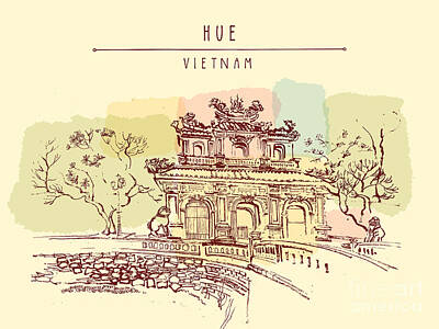 Vietnam Poster Hue Landmark Poster Artwork Minimalist  Wall Art Decor