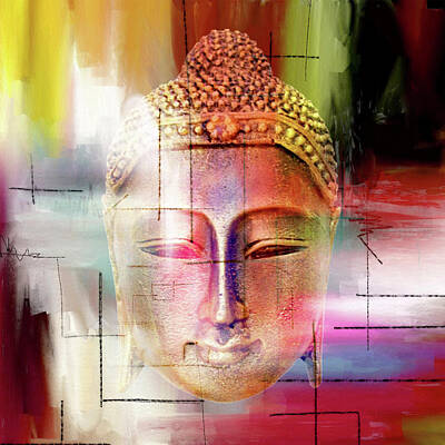Poster Buddha con Lettere Orientali Stampa Fine Art Quadro su Pannello MDF 