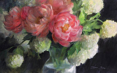  Painting - Coral Peonies and Hydrangeas by Anna Rose Bain