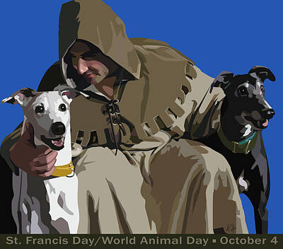 Saint Francis With Greyhounds Digital Art