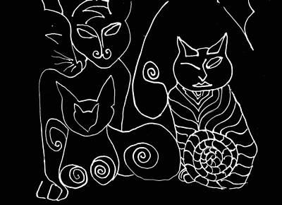  Drawing - Sackettdoodlescats On Black by Deborah Sackett