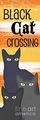 Black Cat Crossing Halloween Art Prints