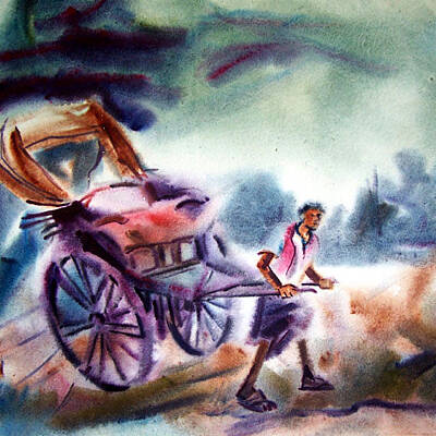Hand Pulling Rickshaw Paintings