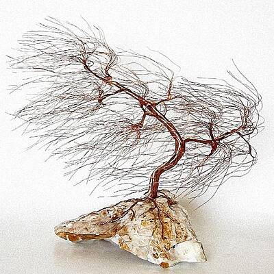 Wire Tree sculpture #227 root over rock By Rick Skursky Sculpture