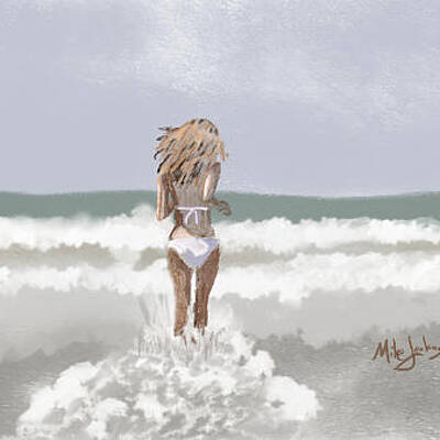  Digital Art - Girl in the surf by Mike Jenkins