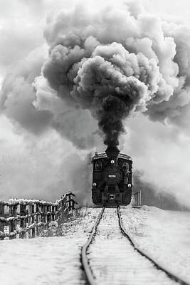 PHOTOGRAPH BLACK WHITE TRAIN RAILWAY WORKER ART POSTER PRINT LV3536 