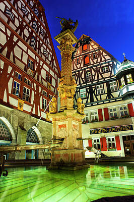  Photograph - Rothenburg fountain at blue hour by Dennis Ludlow