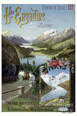 Vintage Schweizer Reise Poster Löteschberg Railway 1930s Rhone Alps Berge Retro