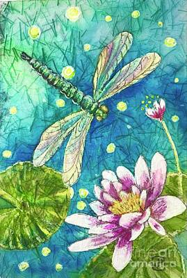  Painting - Into the Woods Dragonfly Waterlily by Jannett Prusik