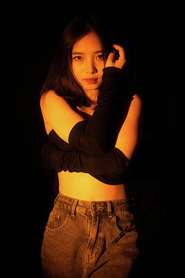  Photograph - Young Chinese woman portrait in a spotlight at night by Philippe Lejeanvre
