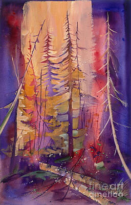 Hot Forest Fire Of Purple Yellows Paintings