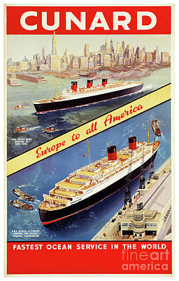 329135 Cunard Line Europe America Aquitania Ship Liner Travel PRINT POSTER FR