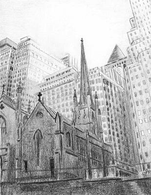  Drawing - Trinity Church Sketch by Duane Gordon