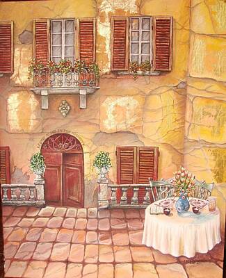 Of The House With A Balcony And Window Flower Pots The Warm Ochre And Paintings