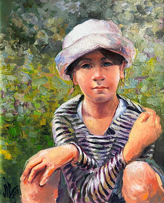 Little Girl Portrait With White Hat Original Artwork